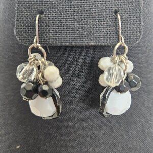 BLACK & WHITE BEADED DANGLE EARRINGS